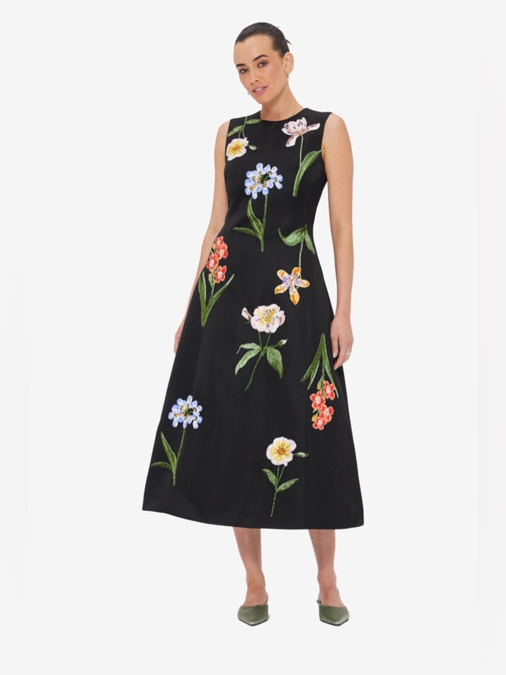 LEO LIN Cleo Embroidered Botanical Midi Dress Black Floral NWT Size 4 - Picture 2 of 5